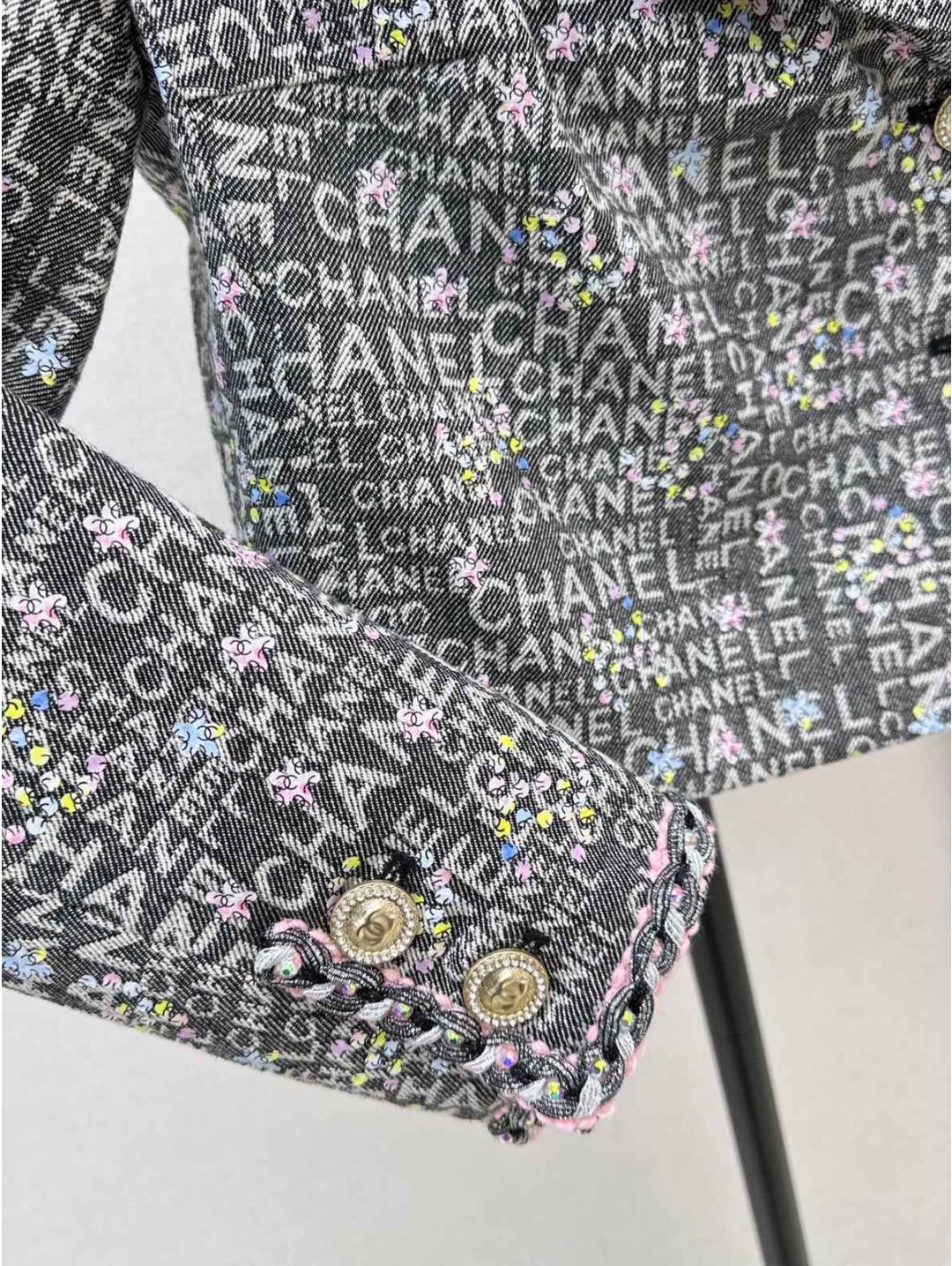 Chanel Turn-Down Collar Denim Coat in Multicolor