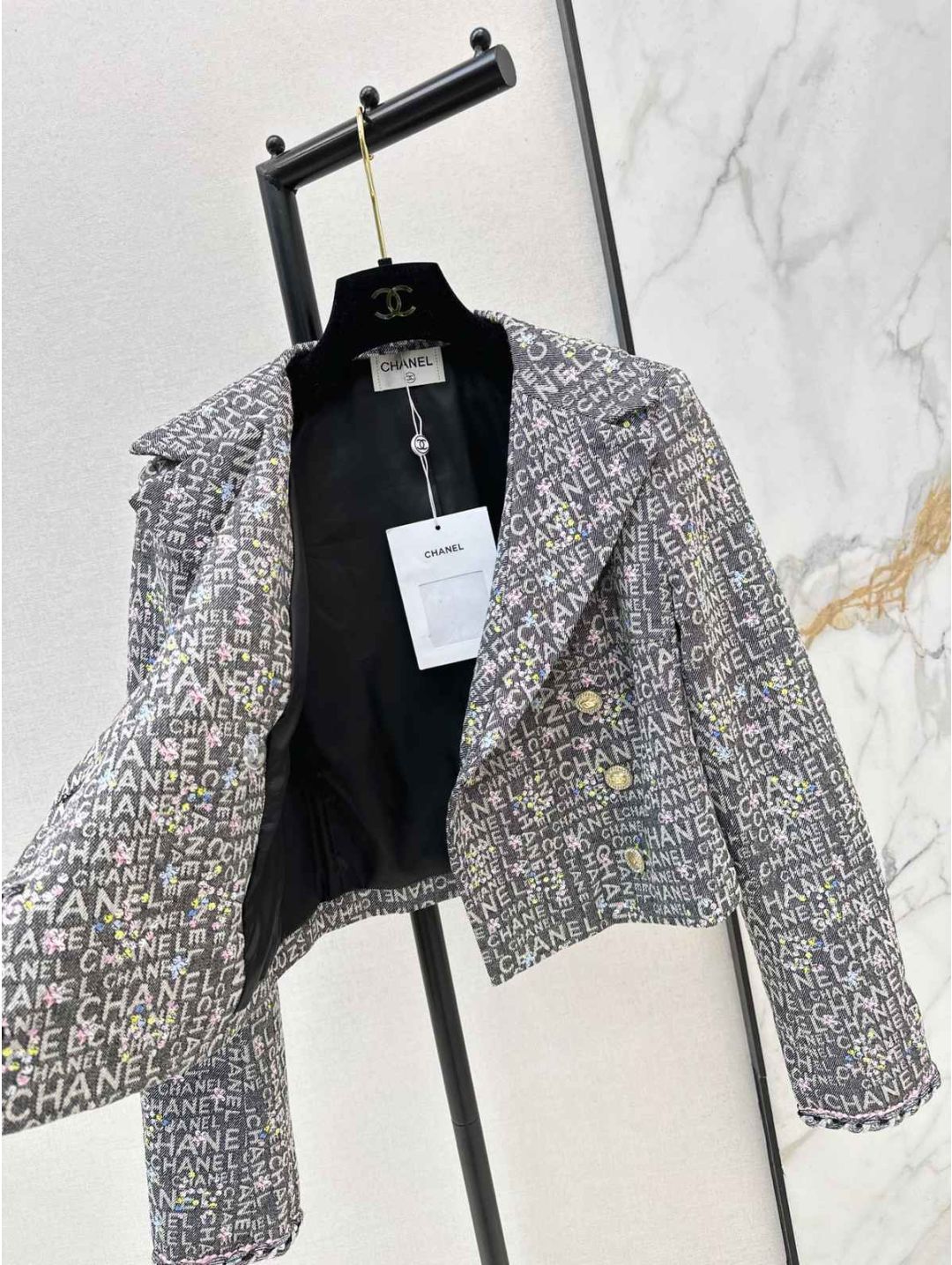 Chanel Turn-Down Collar Denim Coat in Multicolor