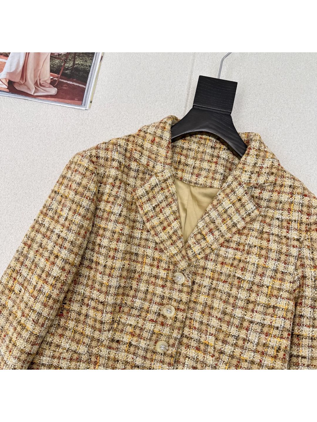 Chanel V-Neck Plaid Coat in Multicolor