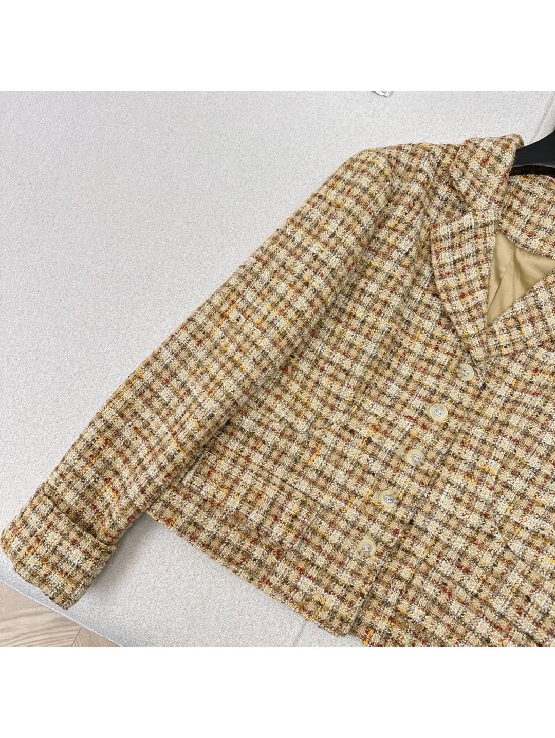 Chanel V-Neck Plaid Coat in Multicolor