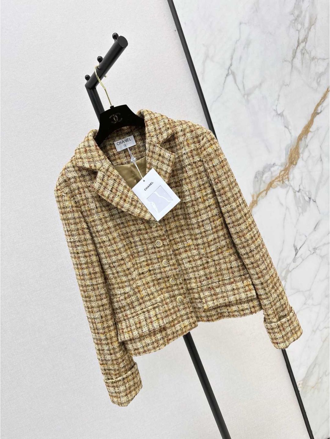 Chanel V-Neck Tweed Coat in Multicolor
