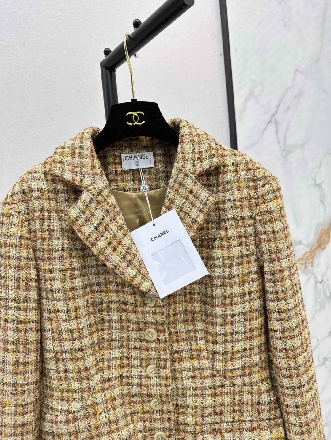 Chanel V-Neck Tweed Coat in Multicolor