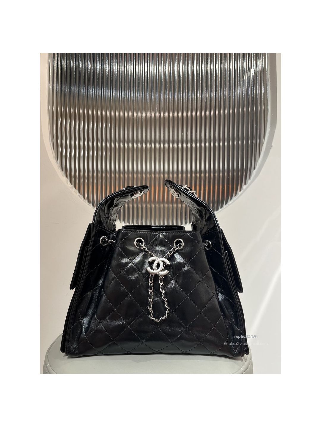 Chanel 25bag Small Black Oil-Waxed Leather Aged Silver Hardware