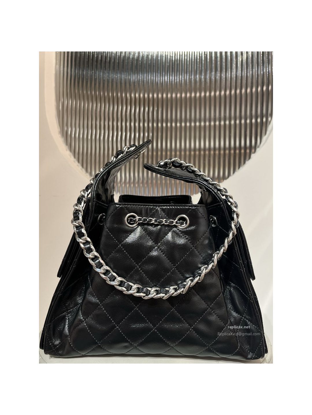 Chanel 25bag Small Black Oil-Waxed Leather Aged Silver Hardware