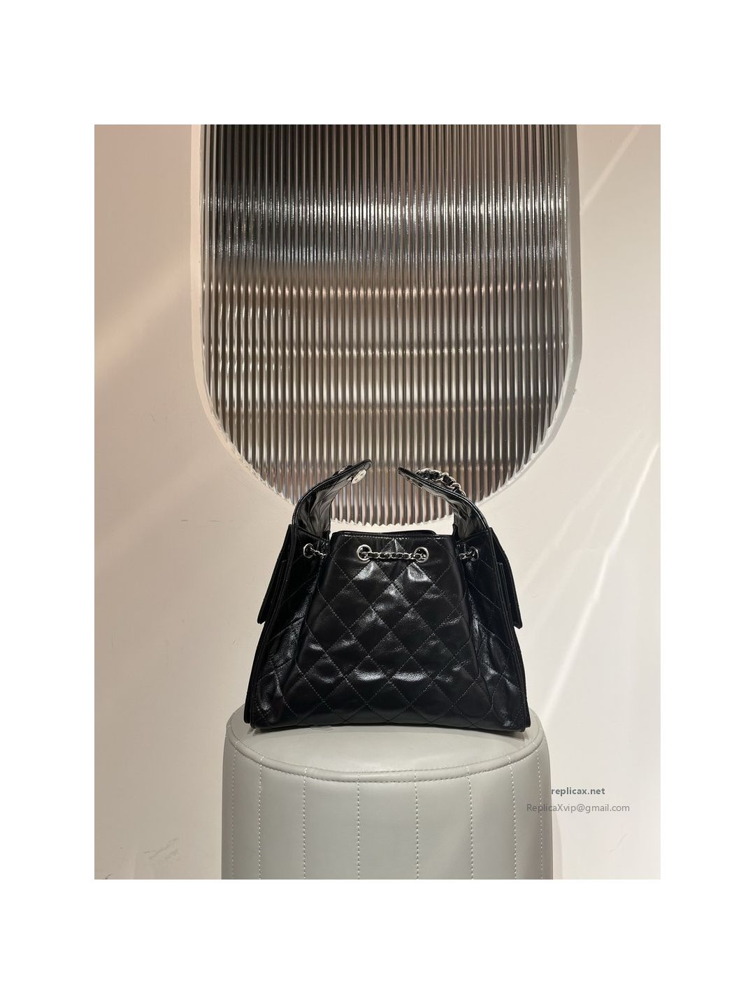 Chanel 25bag Small Black Oil-Waxed Leather Aged Silver Hardware