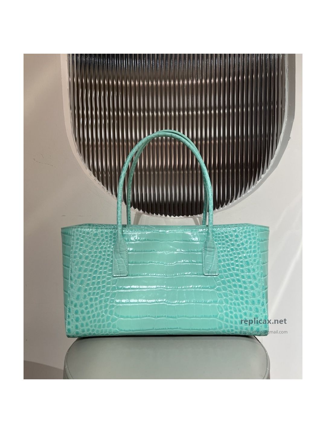Chanel 26S Shopping Tote Mint Green Croc-Embossed