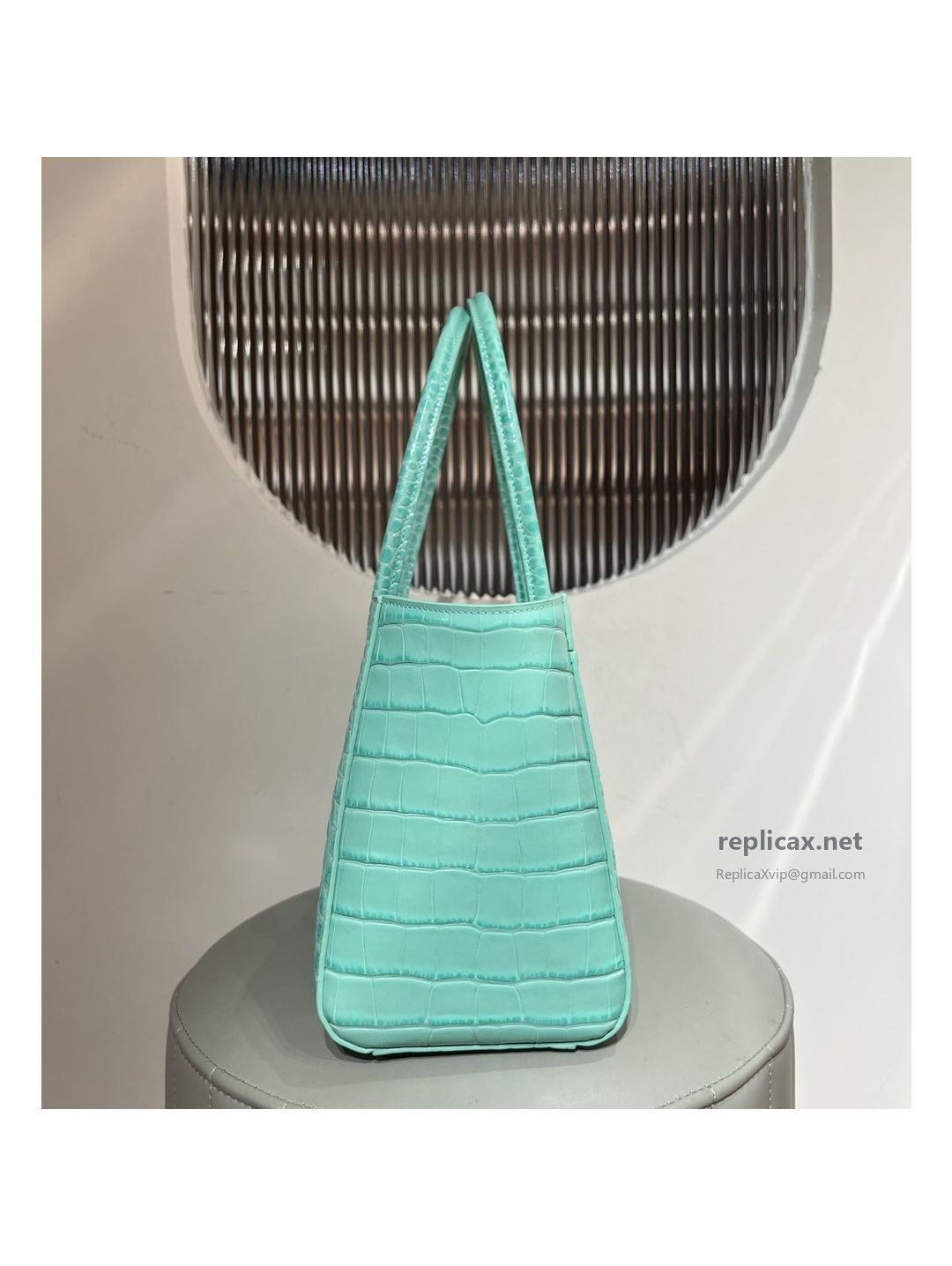 Chanel 26S Shopping Tote Mint Green Croc-Embossed