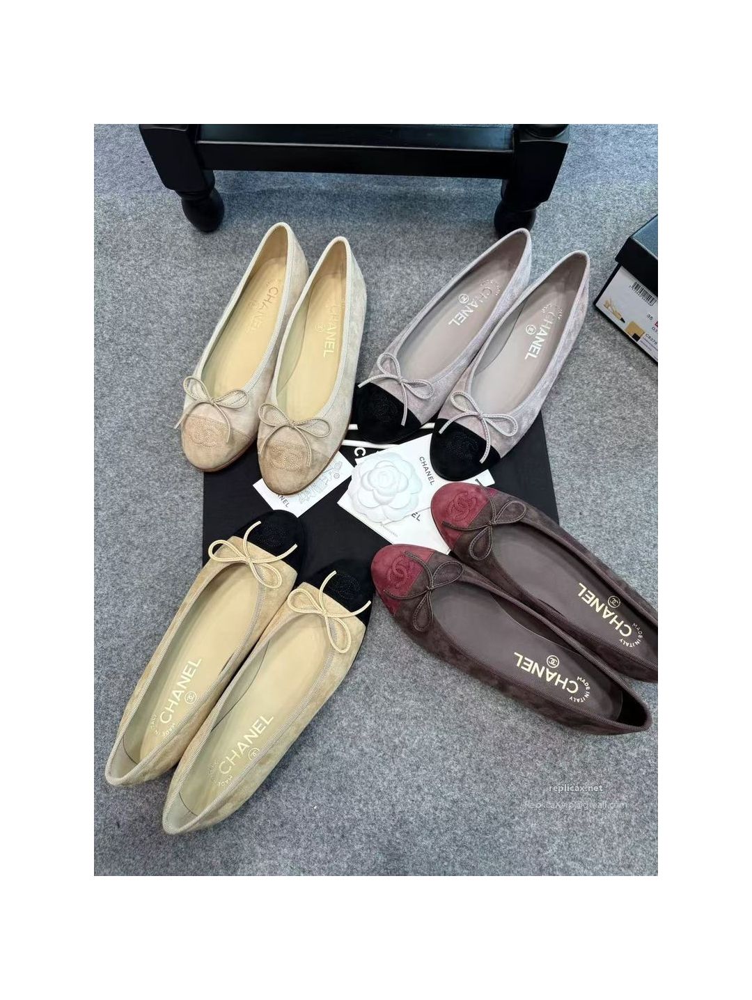 Chanel Ballet Flats Grey with Black Toe G02819