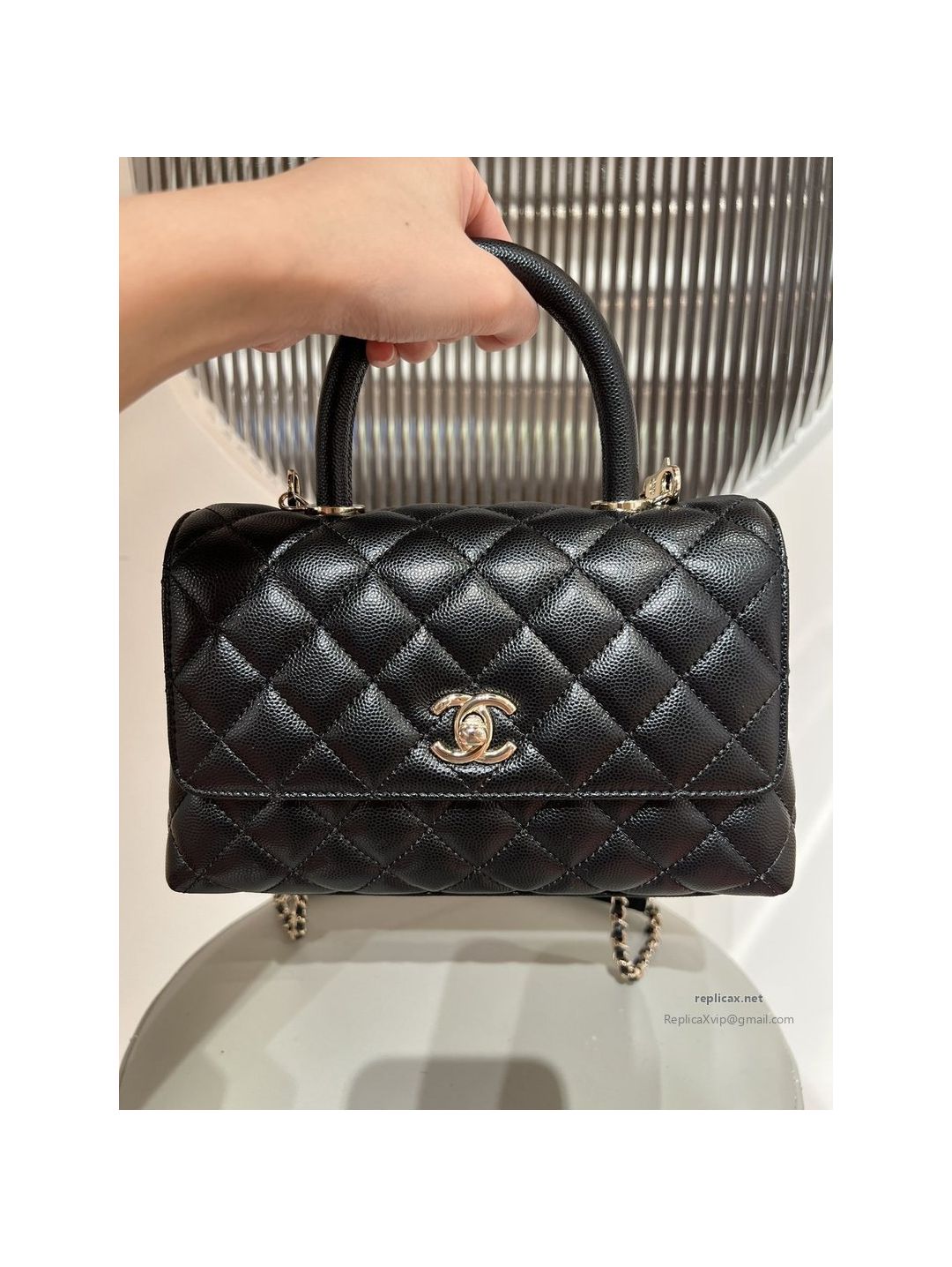 Chanel Coco Handle Small Black Caviar Light Gold Hardware