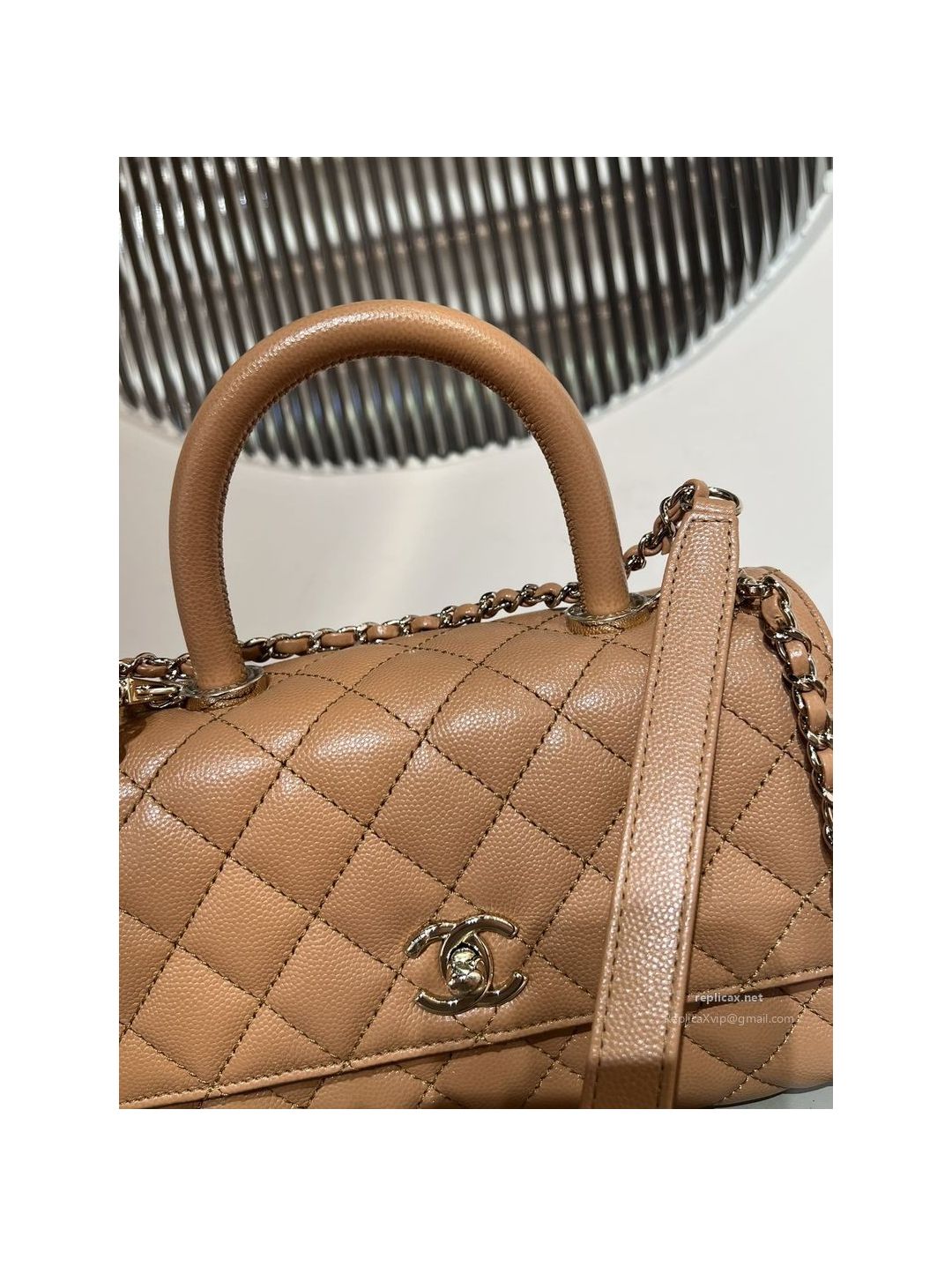 Chanel Coco Handle Small Milk Tea Caviar Light Gold Hardware