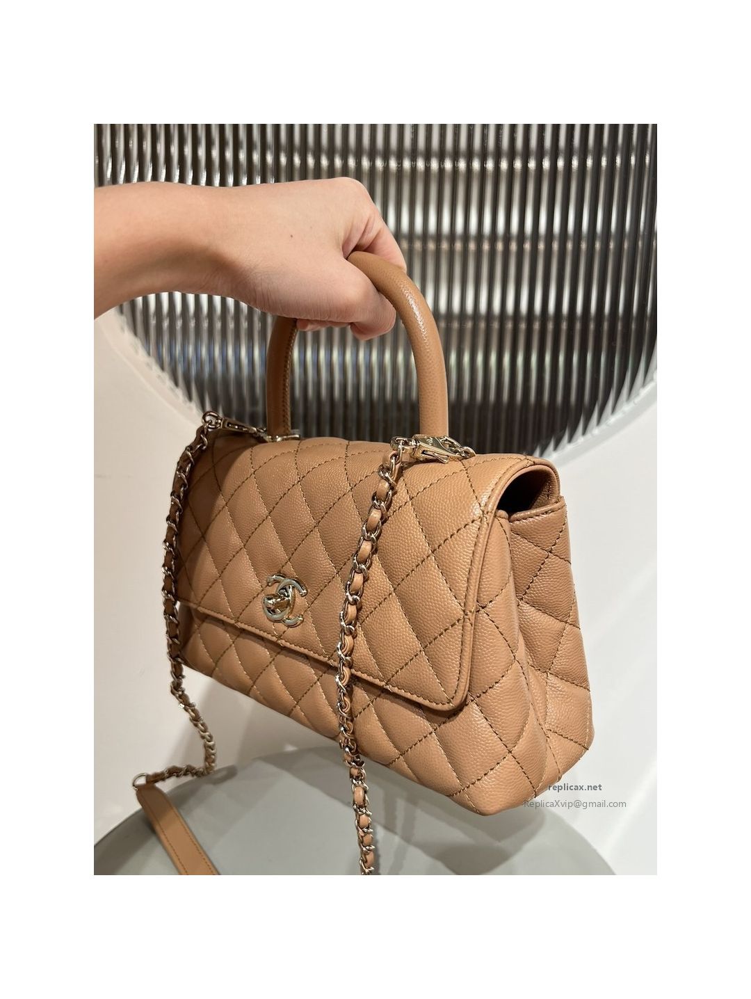 Chanel Coco Handle Small Milk Tea Caviar Light Gold Hardware