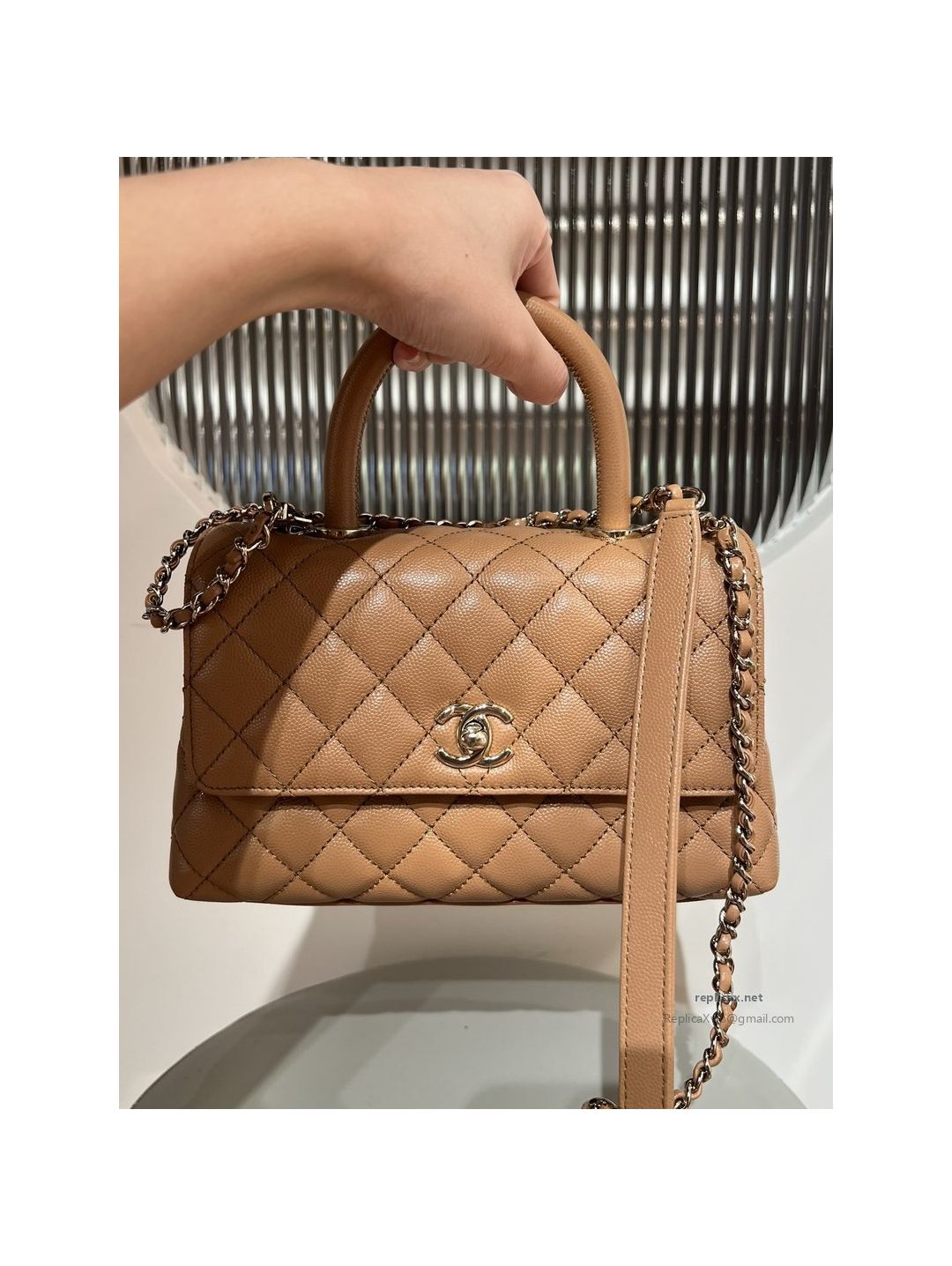 Chanel Coco Handle Small Milk Tea Caviar Light Gold Hardware