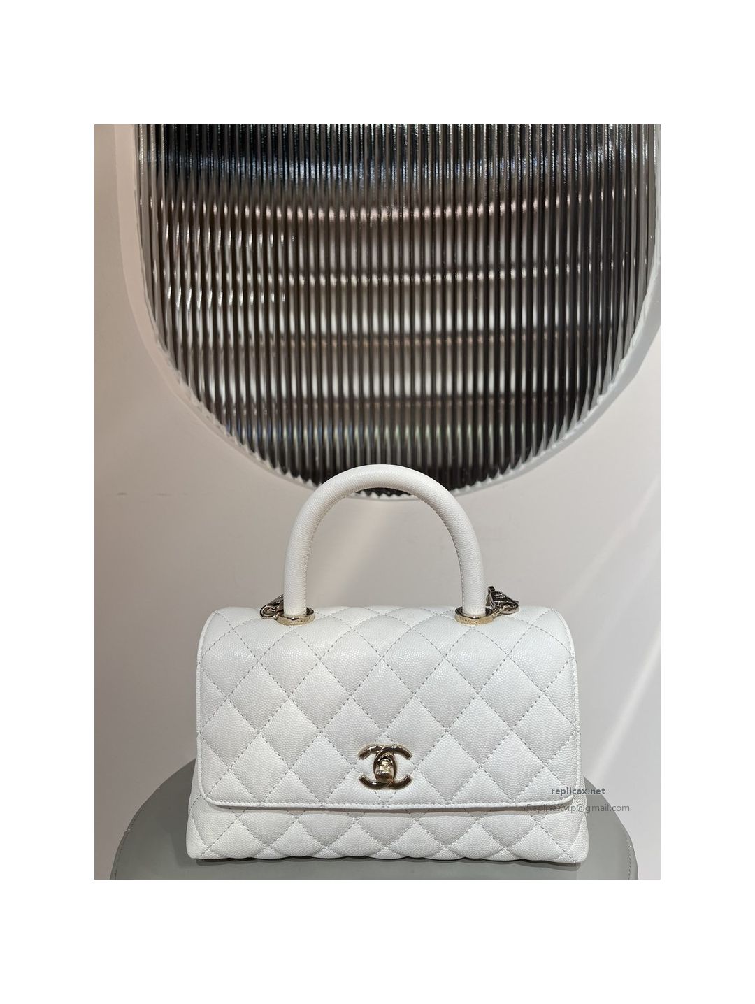 Chanel Coco Handle Small White Caviar Light Gold Hardware