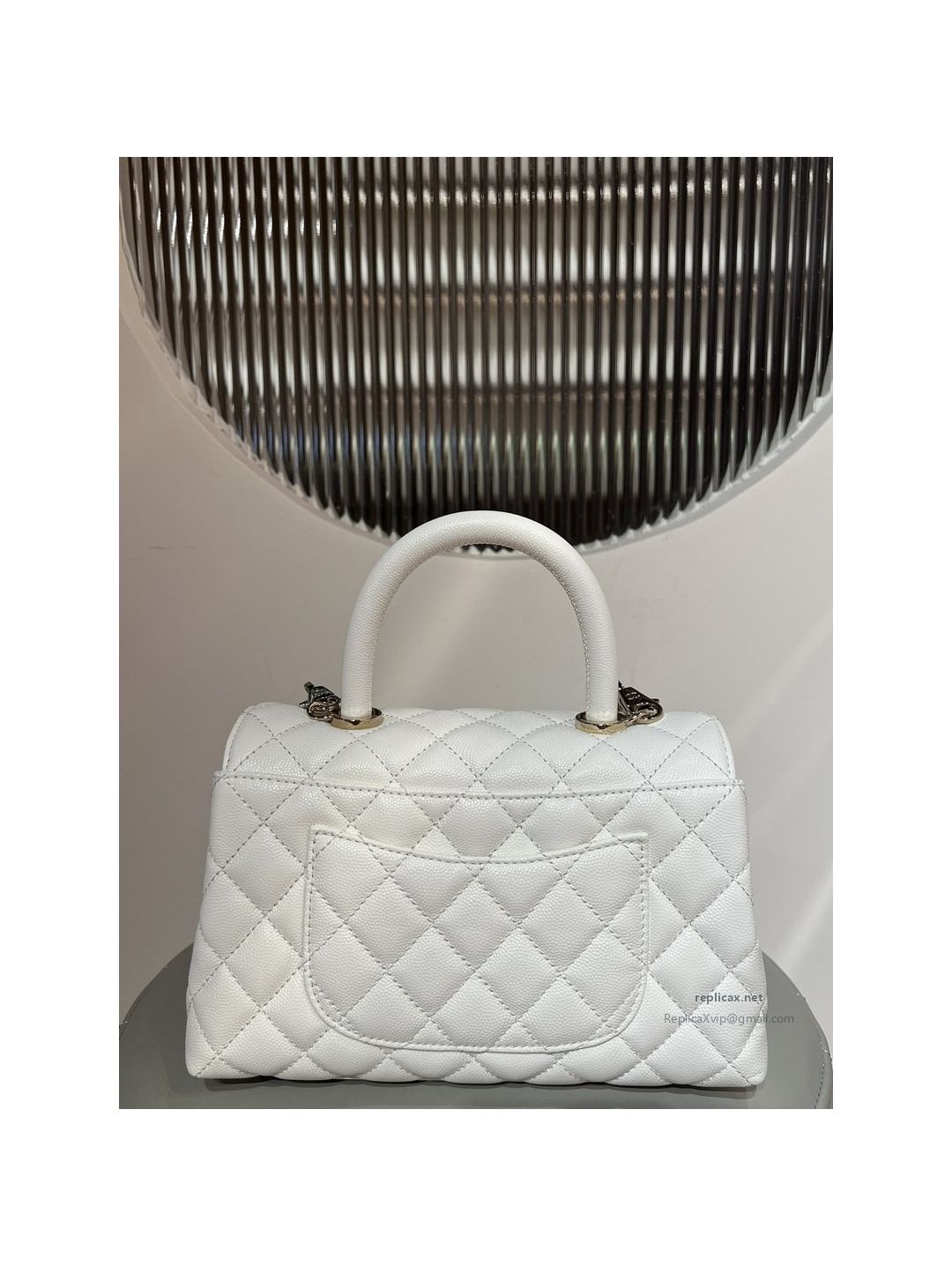 Chanel Coco Handle Small White Caviar Light Gold Hardware