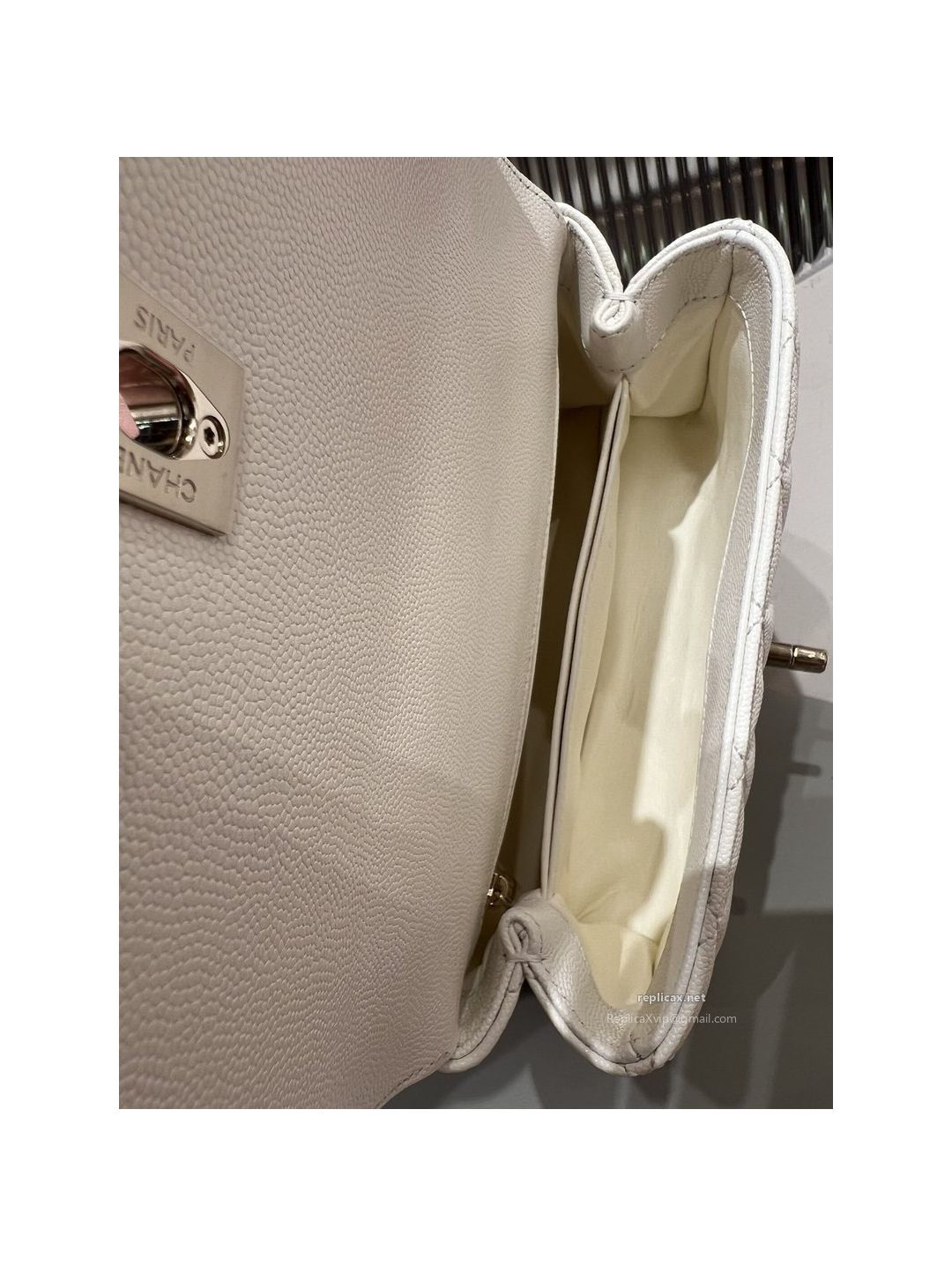Chanel Coco Handle Small White Caviar Light Gold Hardware
