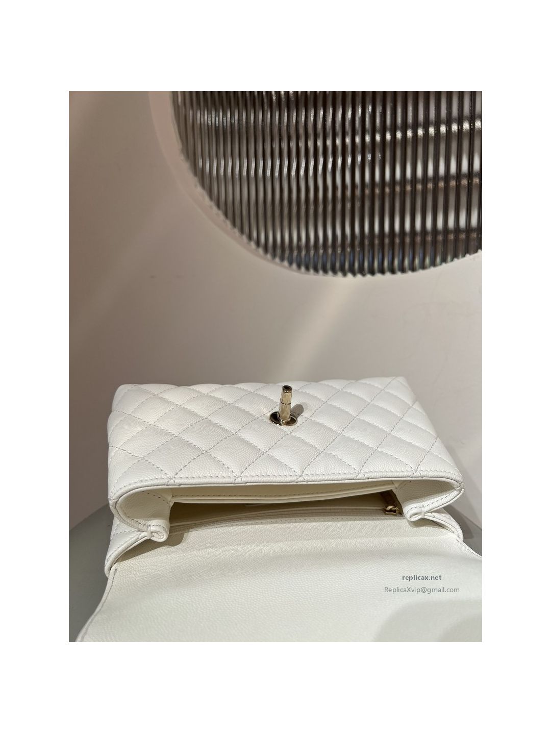 Chanel Coco Handle Small White Caviar Light Gold Hardware