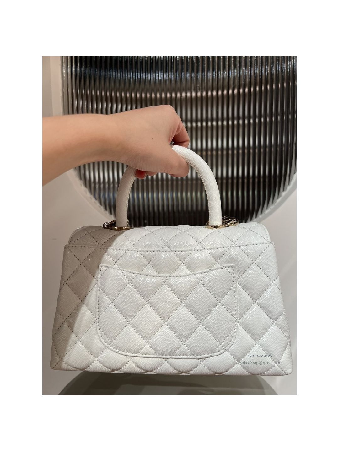 Chanel Coco Handle Small White Caviar Light Gold Hardware