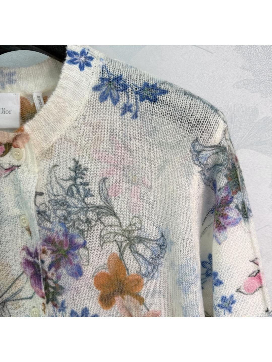 Dior Crew Neck Ribbed Knit Cardigan in Multicolor