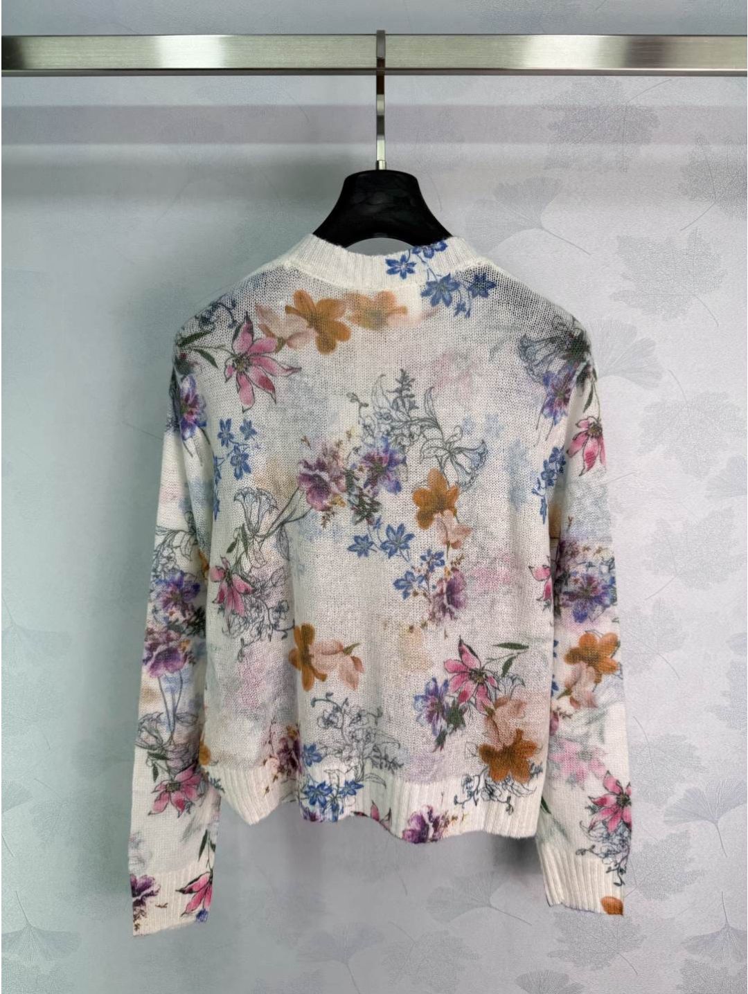 Dior Crew Neck Ribbed Knit Cardigan in Multicolor