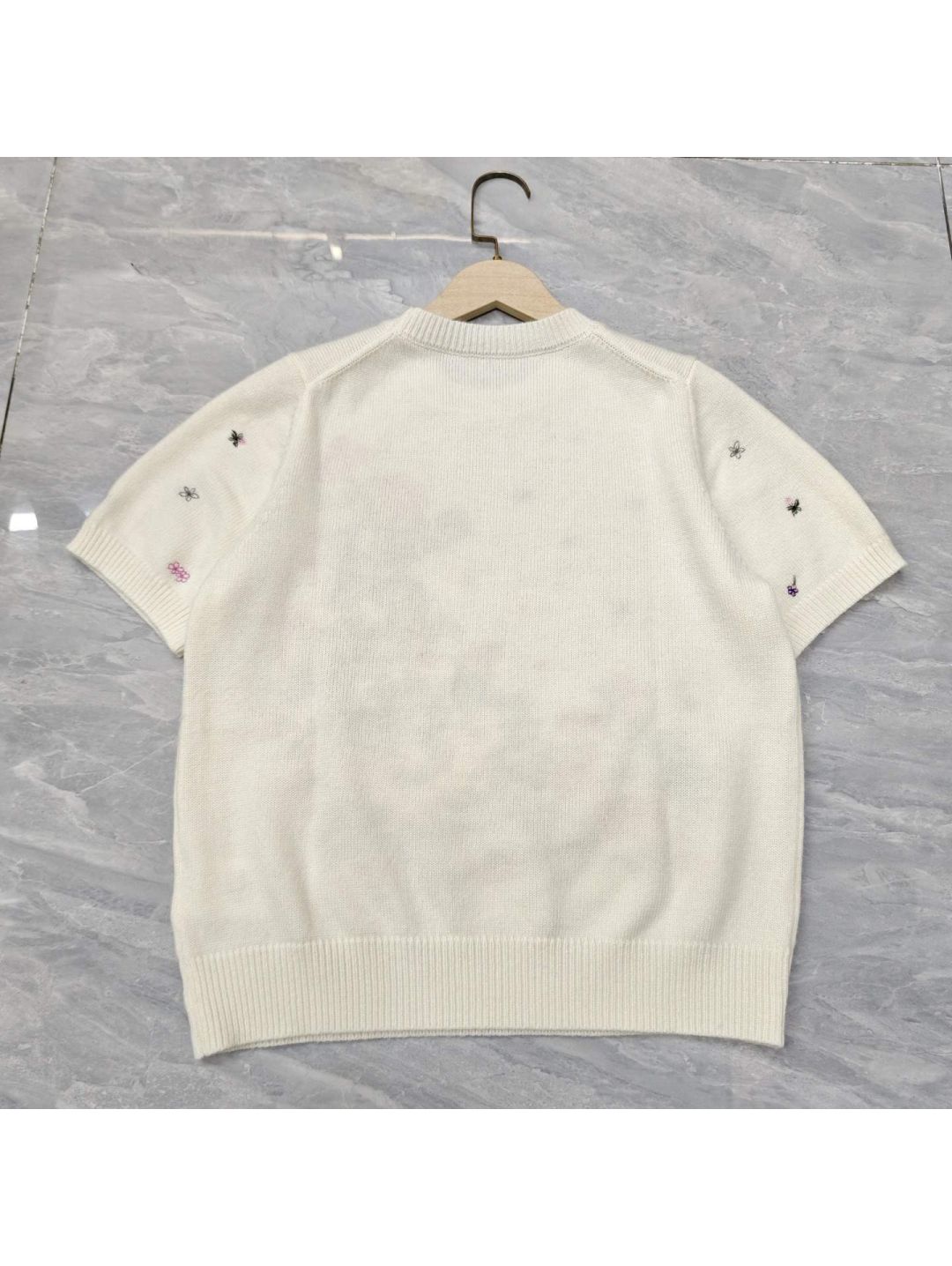 Dior Crew Neck Short Sleeve Knit Top in Multicolor