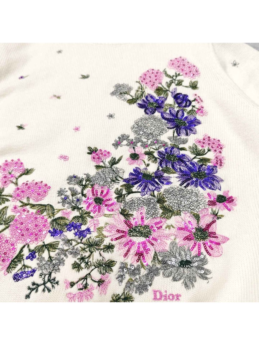 Dior Crew Neck Short Sleeve Knit Top in Multicolor