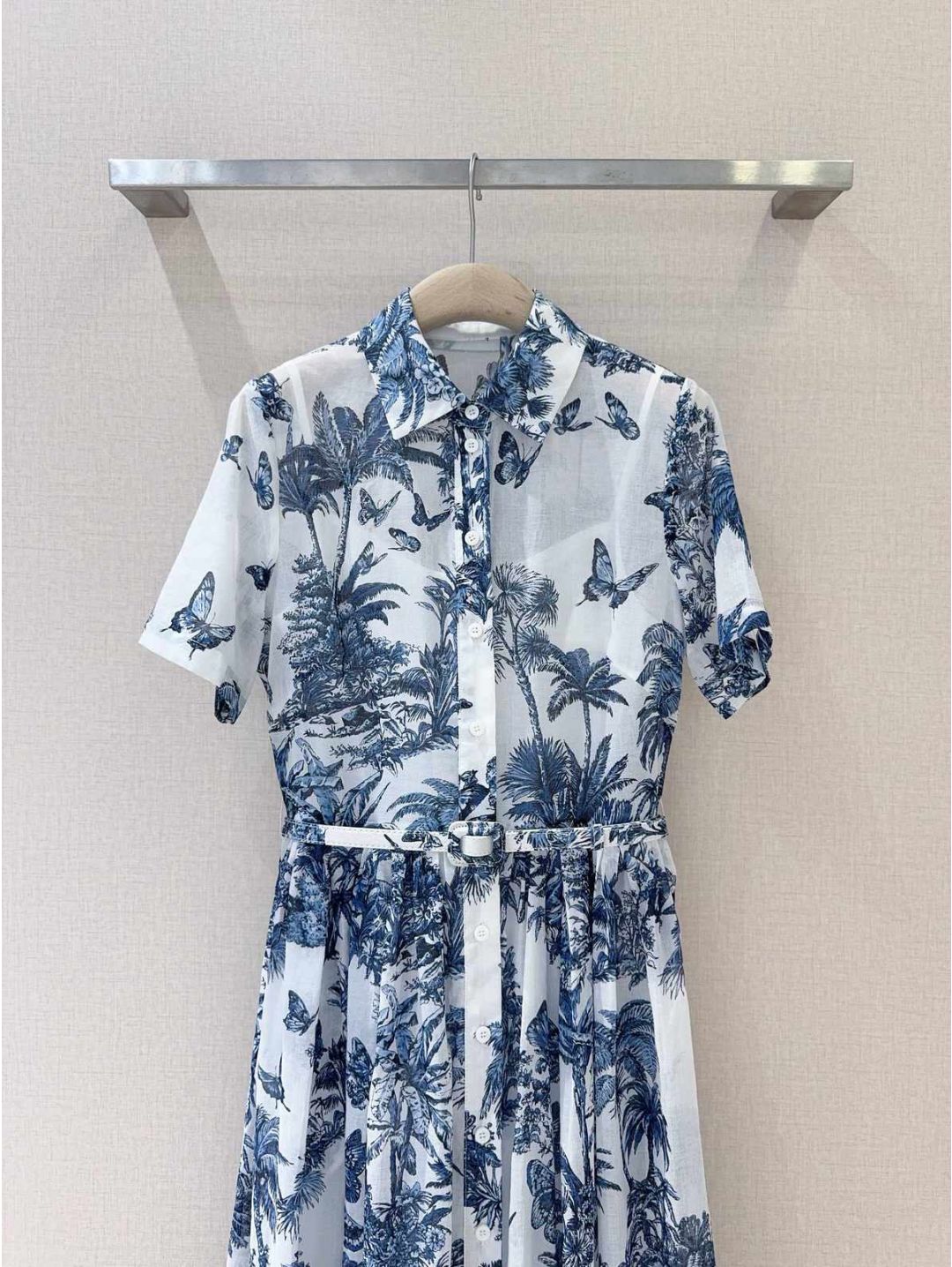 Dior Short Sleeve Floral Dress in White
