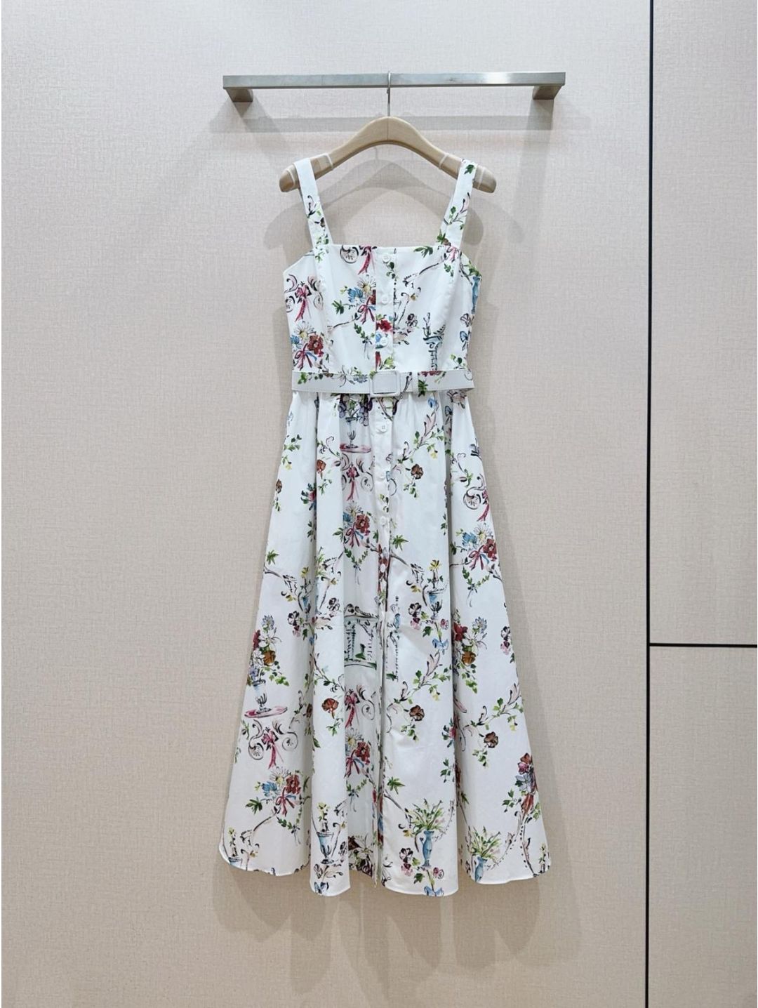 Dior Square Neck Floral Dress in Multicolor
