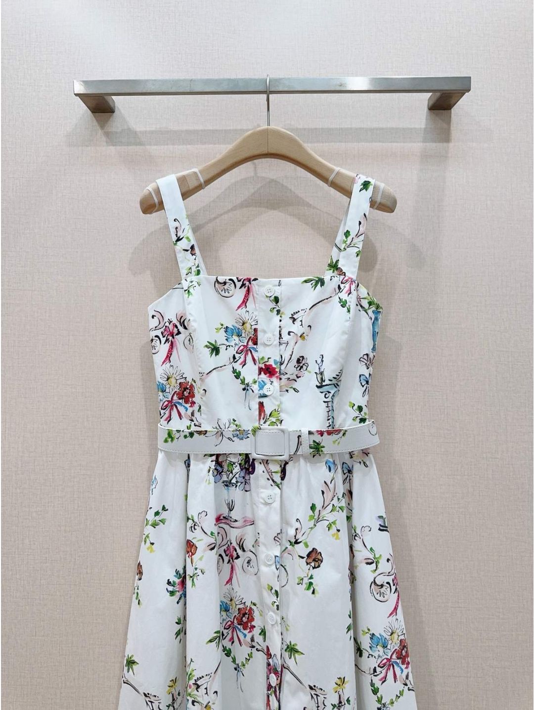 Dior Square Neck Floral Dress in Multicolor