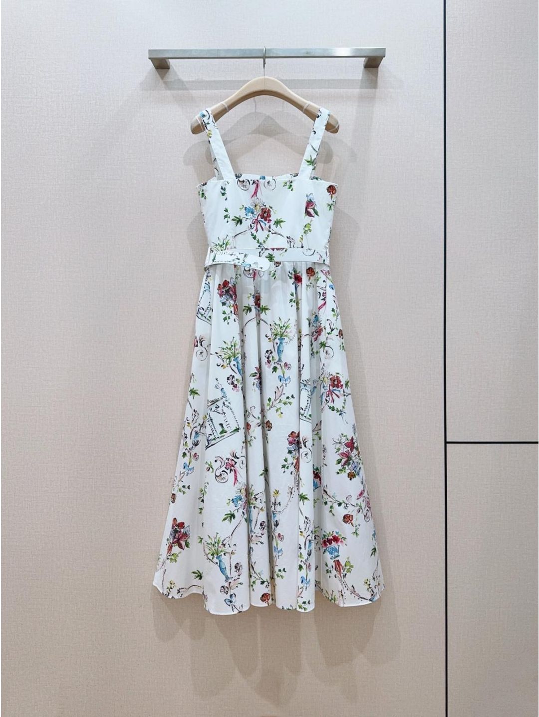 Dior Square Neck Floral Dress in Multicolor