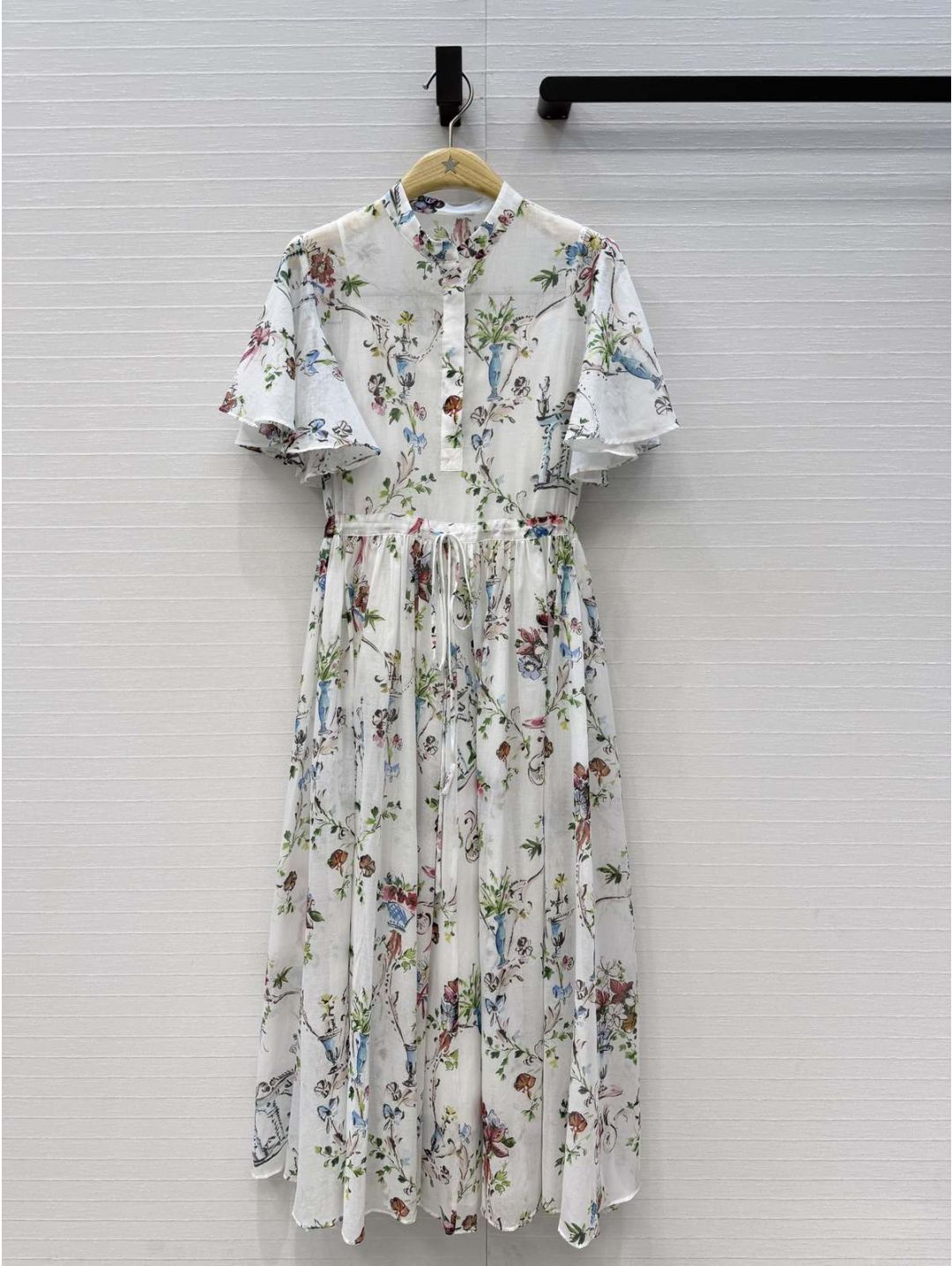 Dior Stand Collar Flutter Sleeve Dress in Multicolor
