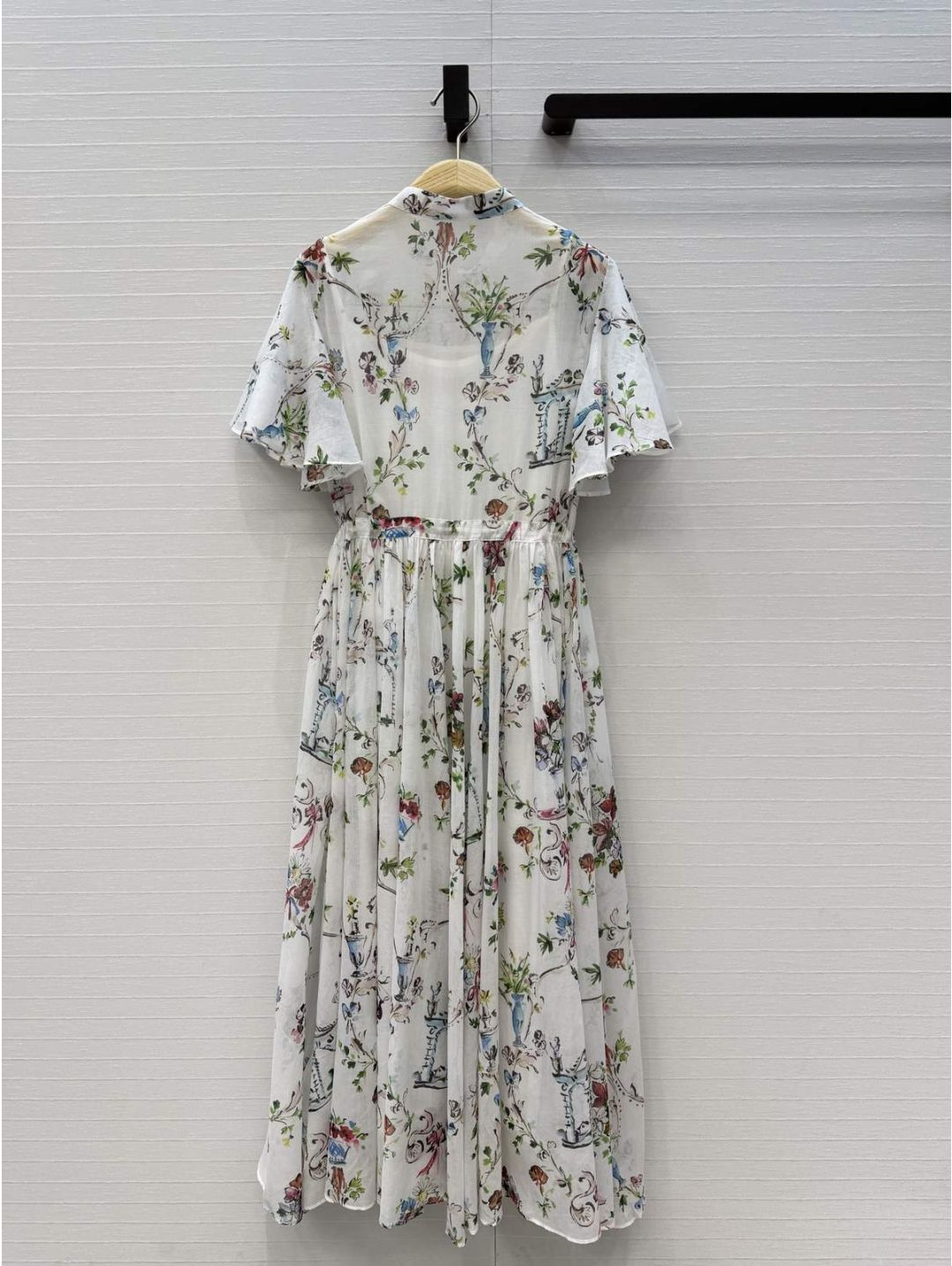 Dior Stand Collar Flutter Sleeve Dress in Multicolor