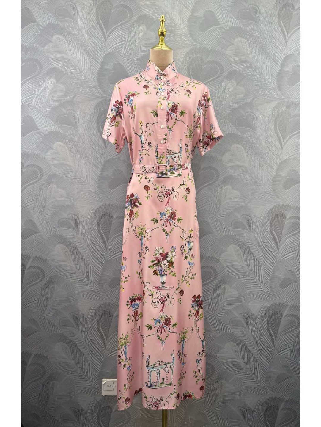 Dior Stand Collar Maxi Dress in Multicolor
