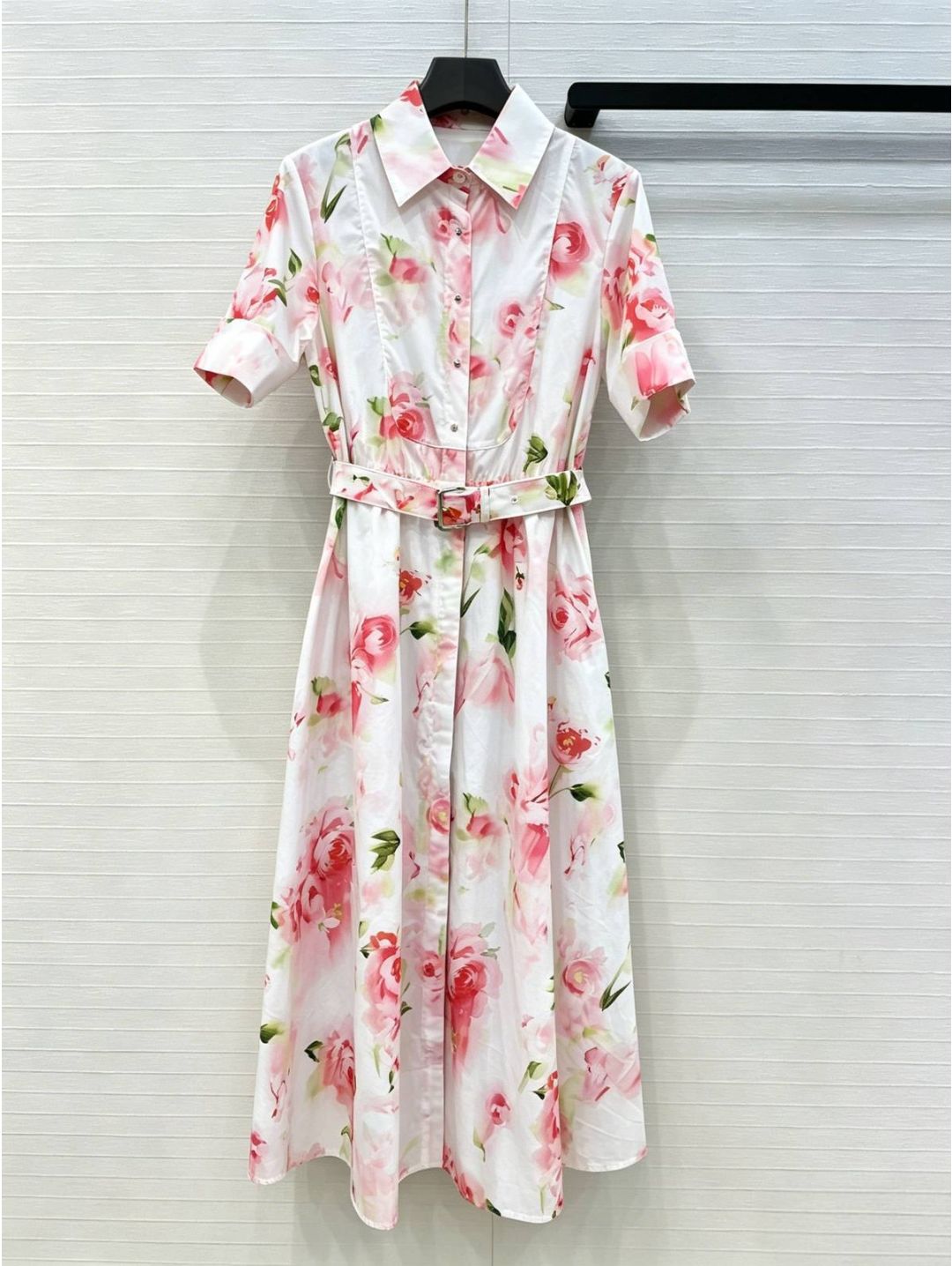 Dior Turn-Down Collar Floral Dress in Multicolor