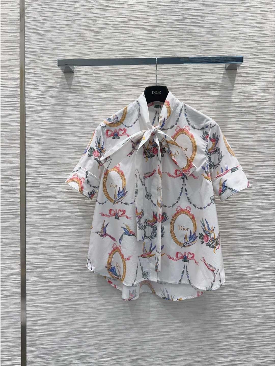 Dior Turn-Down Collar Ruffled Blouse in Multicolor
