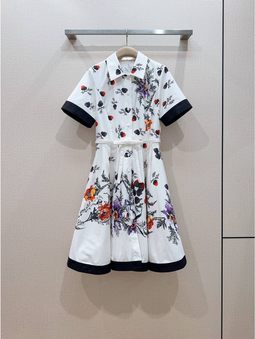 Dior Turn-Down Collar Short Sleeve Dress in Multicolor