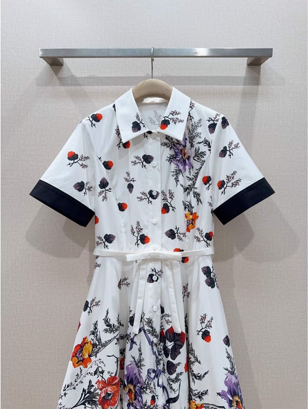 Dior Turn-Down Collar Short Sleeve Dress in Multicolor