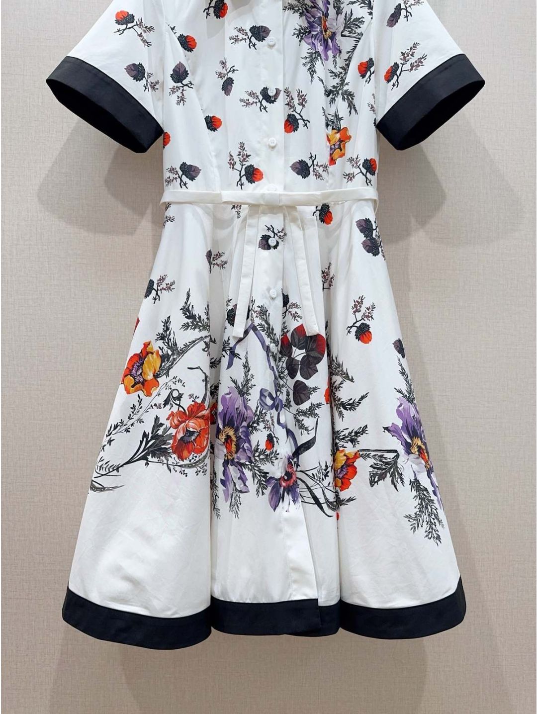 Dior Turn-Down Collar Short Sleeve Dress in Multicolor