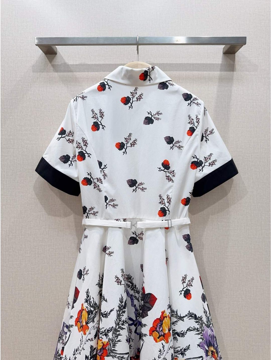 Dior Turn-Down Collar Short Sleeve Dress in Multicolor