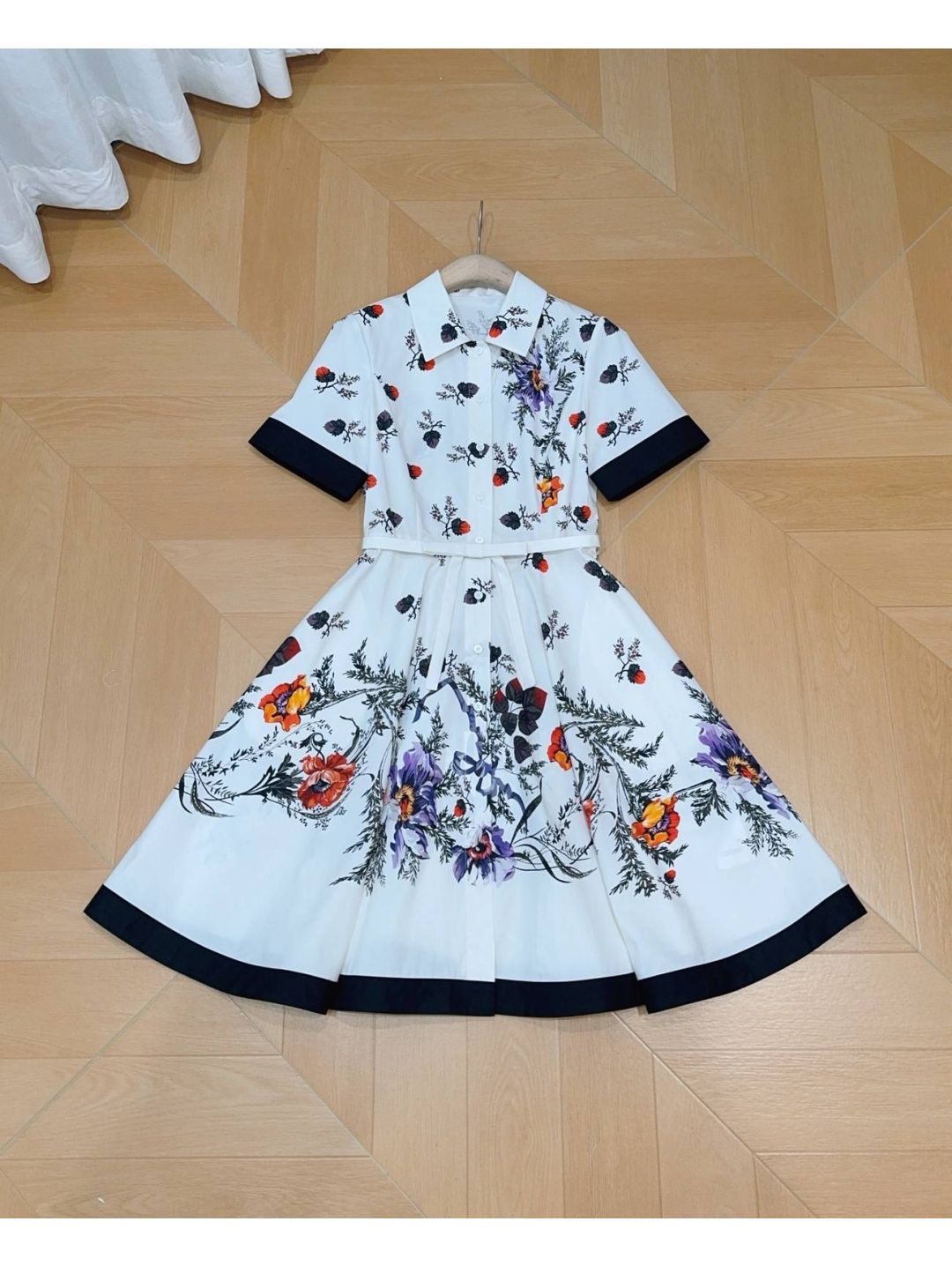 Dior Turn-Down Collar Short Sleeve Dress in Multicolor