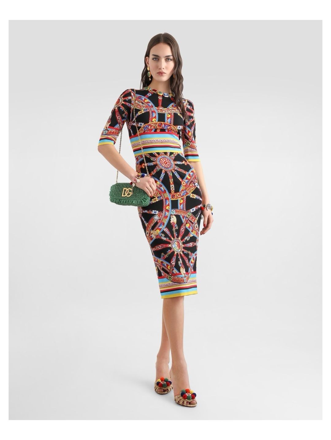Dolce & Gabbana Crew Neck Short Sleeve Dress in Multicolor