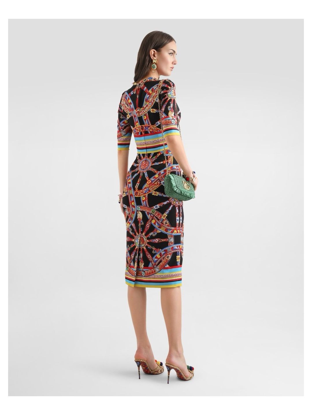 Dolce & Gabbana Crew Neck Short Sleeve Dress in Multicolor