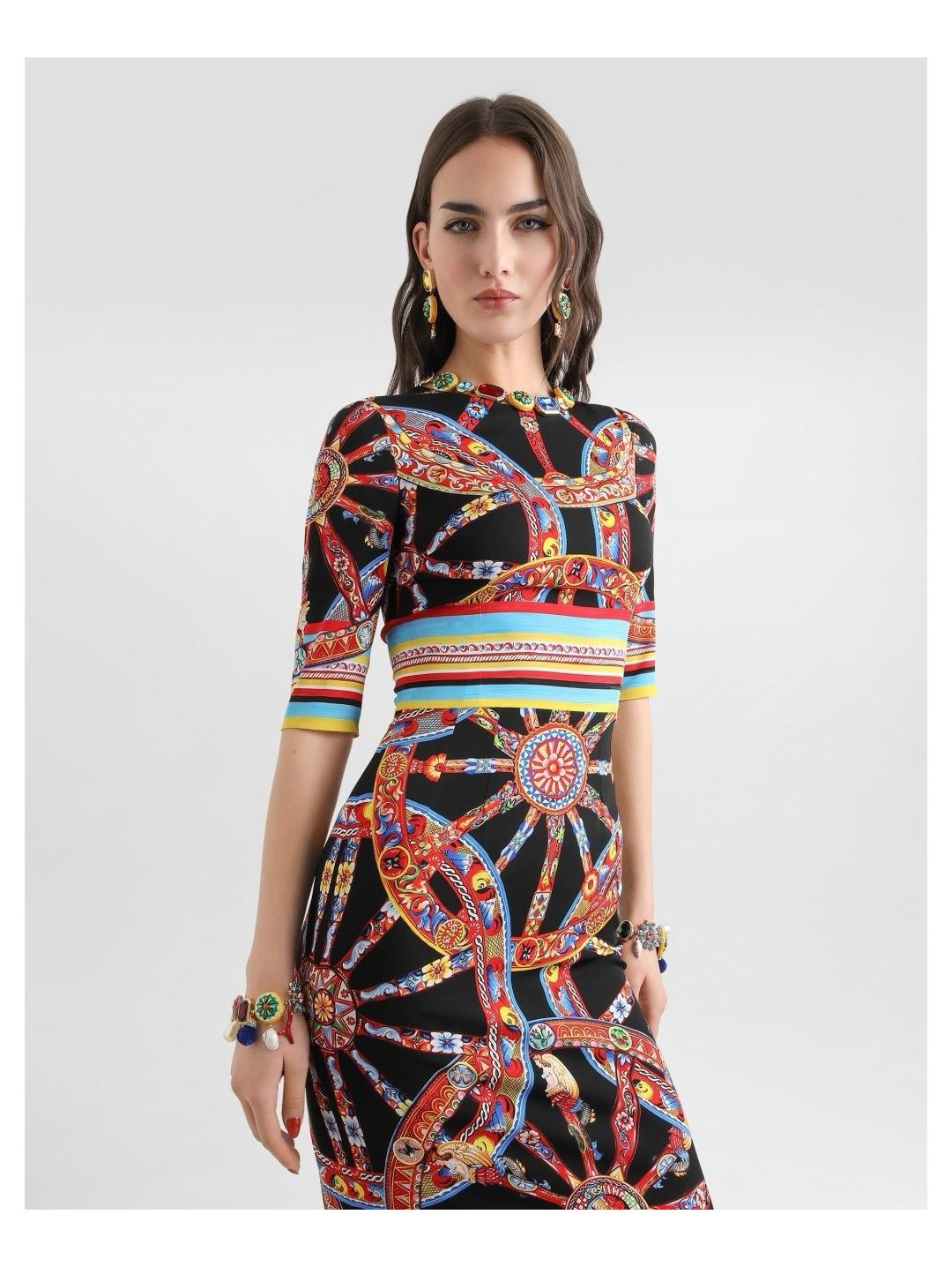 Dolce & Gabbana Crew Neck Short Sleeve Dress in Multicolor