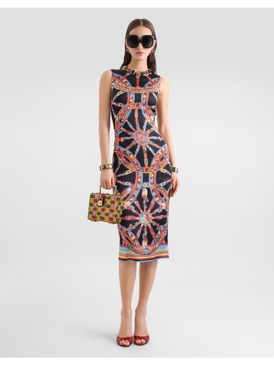 Dolce & Gabbana Crew Neck Silk Dress in Multicolor