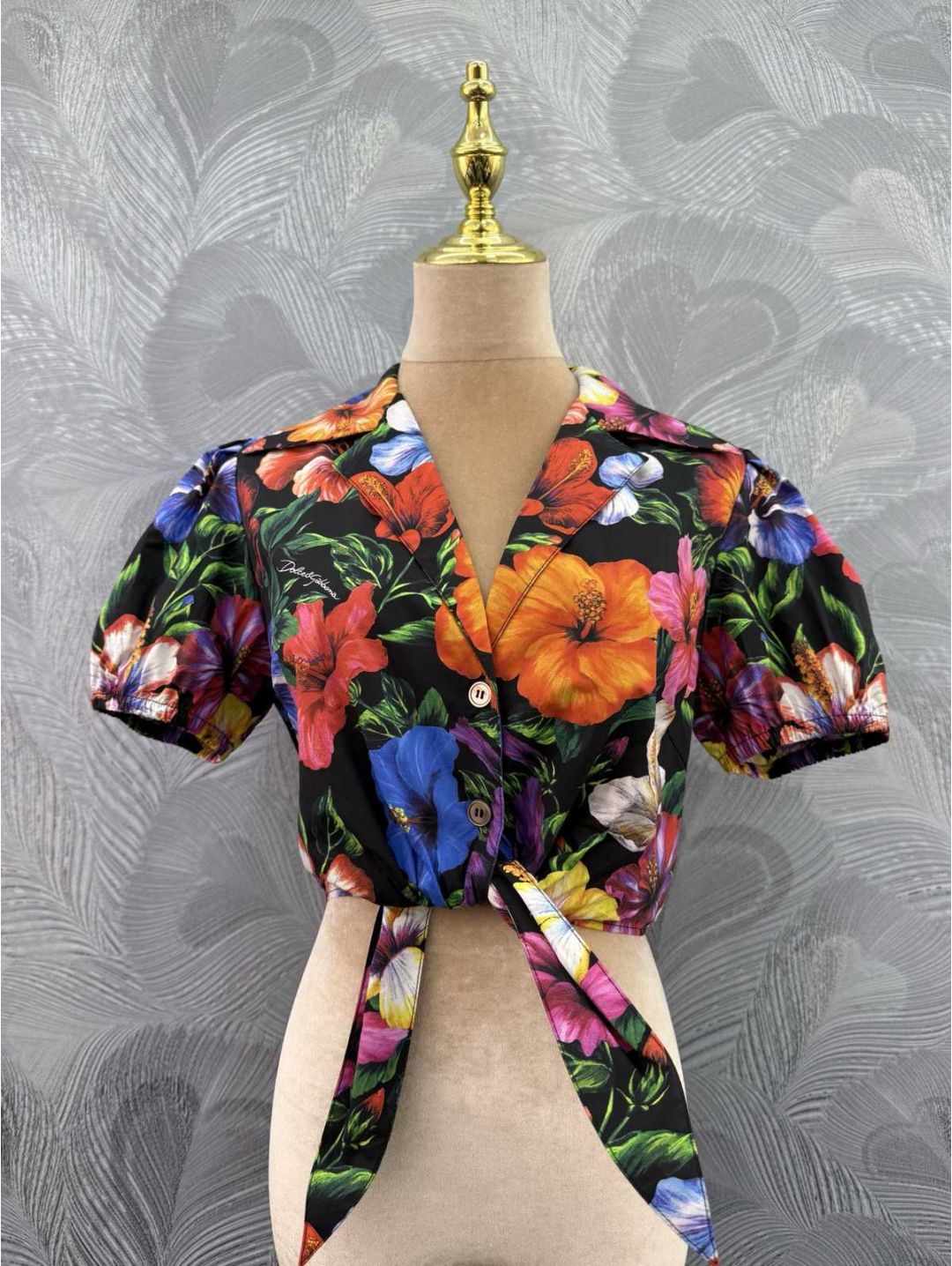 Dolce & Gabbana Turn-Down Collar Floral Top in Multicolor