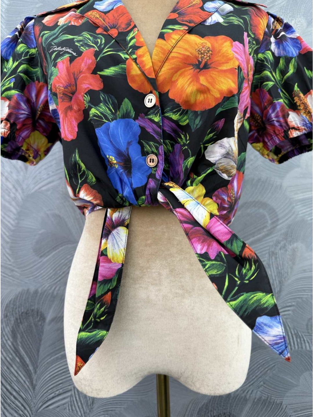 Dolce & Gabbana Turn-Down Collar Floral Top in Multicolor