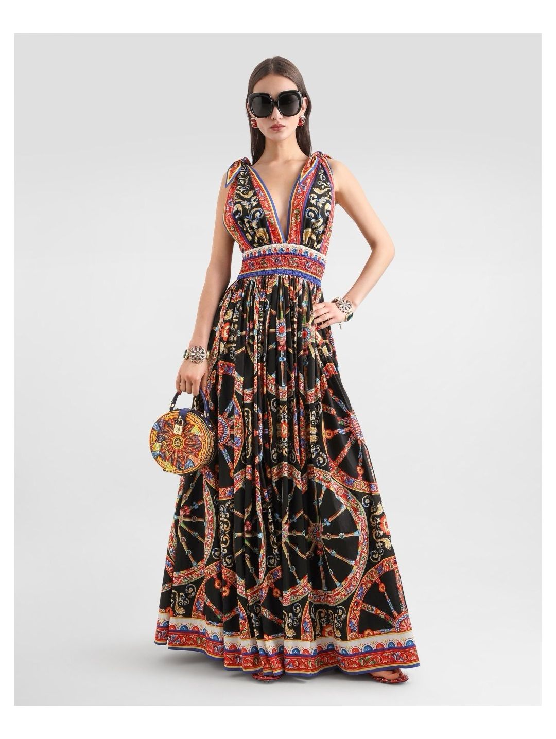 Dolce & Gabbana V-Neck Maxi Dress in Multicolor