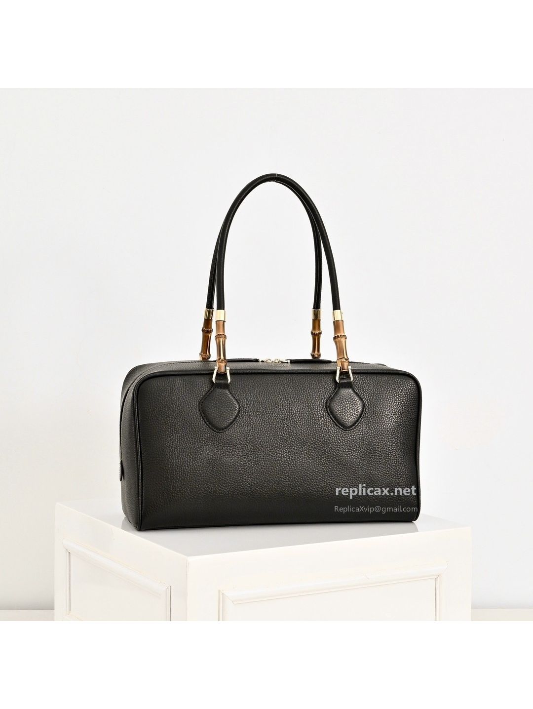 Gucci Bamboo Boston Bag Black Leather