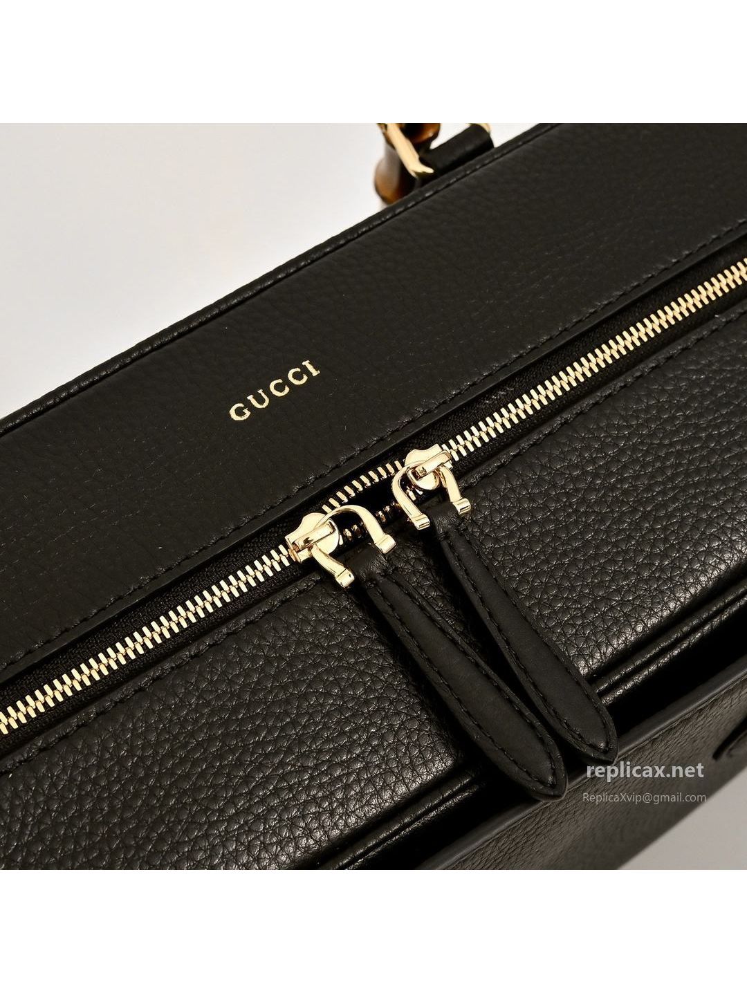 Gucci Bamboo Boston Bag Black Leather