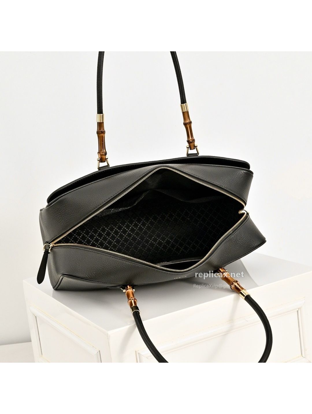 Gucci Bamboo Boston Bag Black Leather