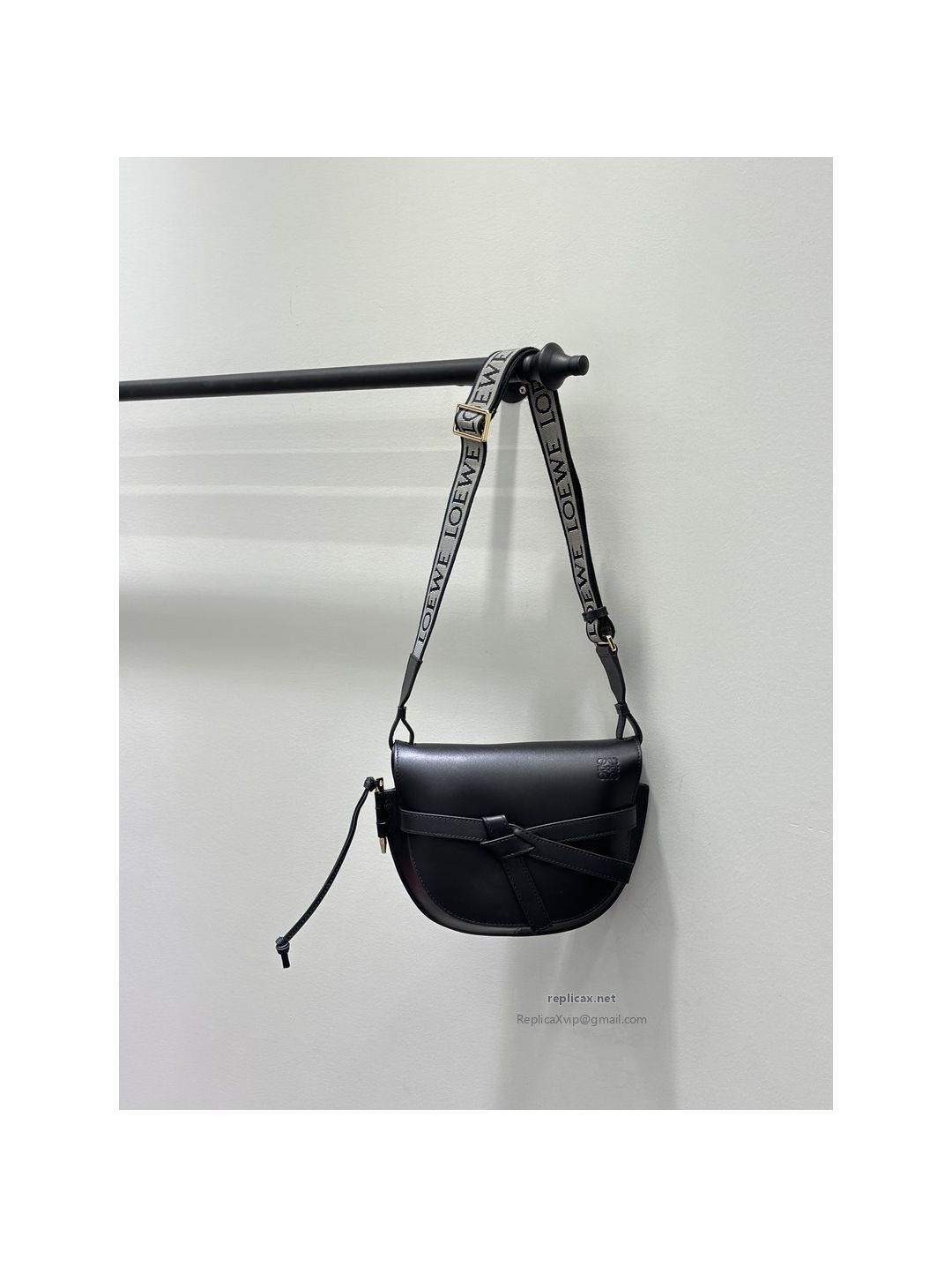 Loewe Gate Dual Small Bag Black Embroidered Strap